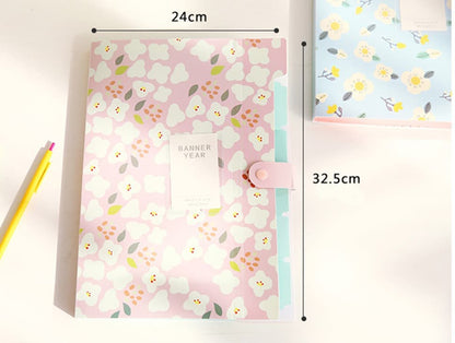 8 Compartments A4 Document Folder Waterproof Floral Pattern, with A4 Size, Yellow