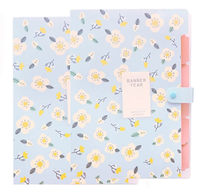 8 Compartments A4 Document Folder Waterproof Floral Pattern, Blue, with A4 Size
