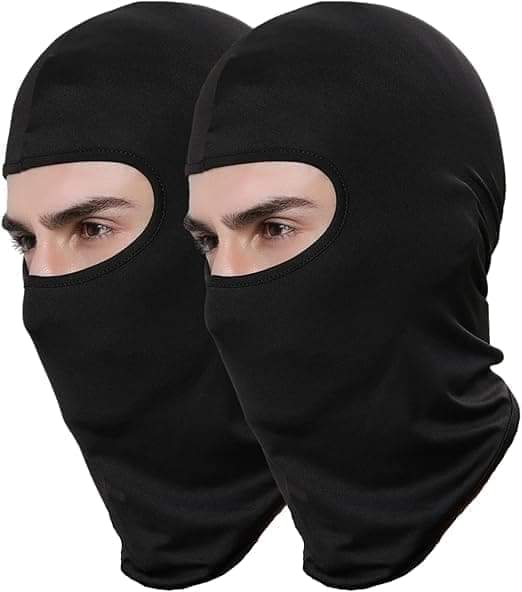 Black balaclava face masks (2-pack), full face with eye opening and chin coverage.