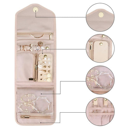 Pink Travel Jewelry Box with Compartments, 15cm, Compact Jewelry Storage Bag Easy to Carry in Your Bag