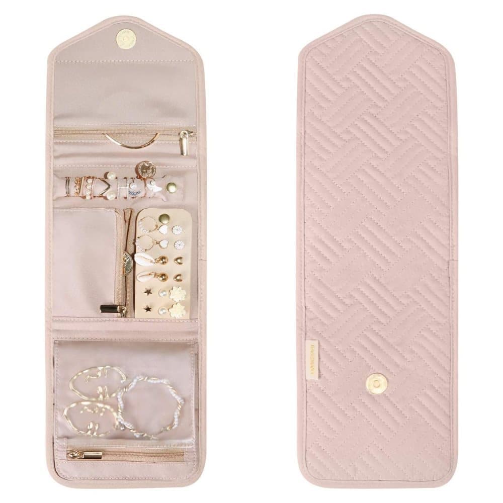Pink Travel Jewelry Box with Compartments, 15cm, Compact Jewelry Storage Bag Easy to Carry in Your Bag