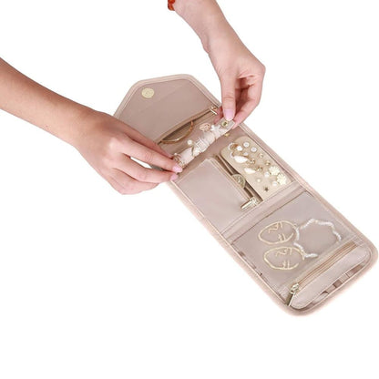 Pink Travel Jewelry Box with Compartments, 15cm, Compact Jewelry Storage Bag Easy to Carry in Your Bag