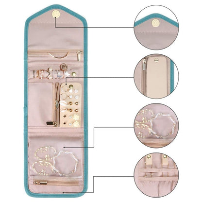 Green Travel Jewelry Box with Compartments, Compact Portable Jewelry Storage Bag, 15cm