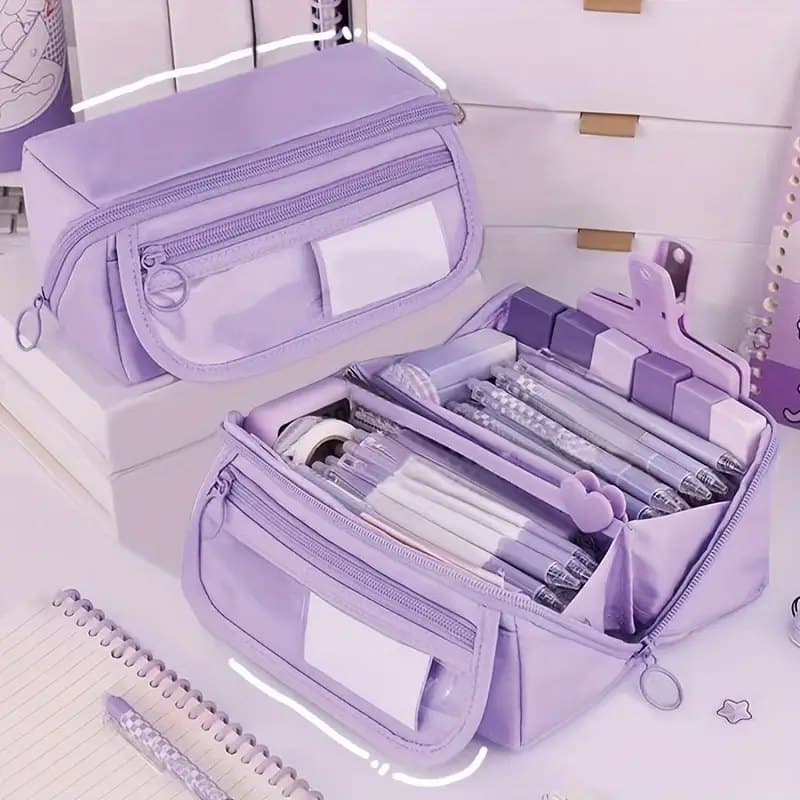 Large Waterproof Pencil Case with Zipper, Multifunctional Travel Pencil Box for Students & Office, Beige
