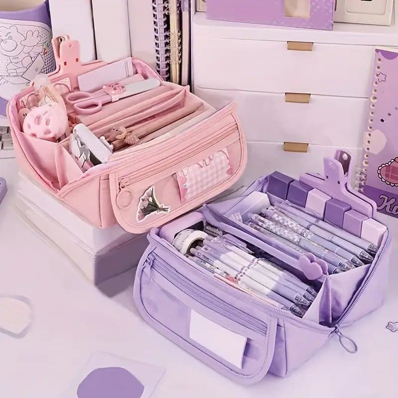 Large Waterproof Pencil Case with Zipper, Multifunctional Travel Pencil Box for Students & Office, Beige