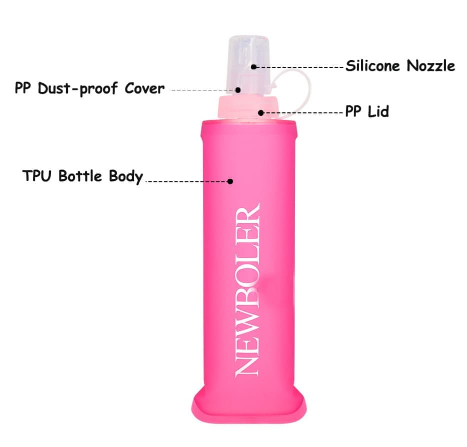 150ml 250ml 500ml Foldable Water Bottle BPA-Free Soft Bottle for Marathons Camping Hiking, 500ML, Dark Pink
