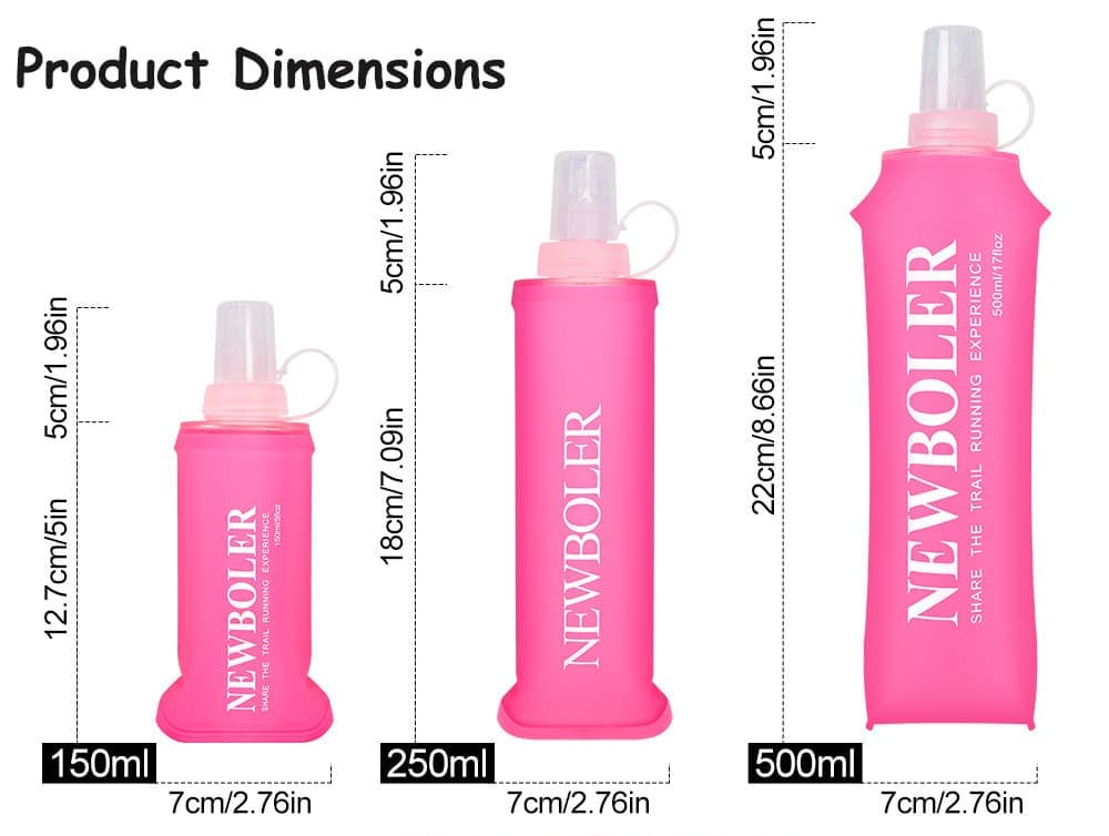 150ml 250ml 500ml Foldable Water Bottle BPA-Free Soft Bottle for Marathons Camping Hiking, 500ML, Dark Pink