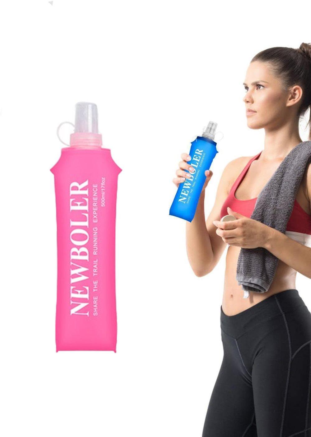 150ml 250ml 500ml Foldable Water Bottle BPA-Free Soft Bottle for Marathons Camping Hiking, 500ML, Dark Pink