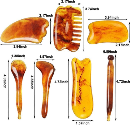 7-piece Gua Sha Set, Resin Facial and Body Massage Tool for Face Legs Back, Gold