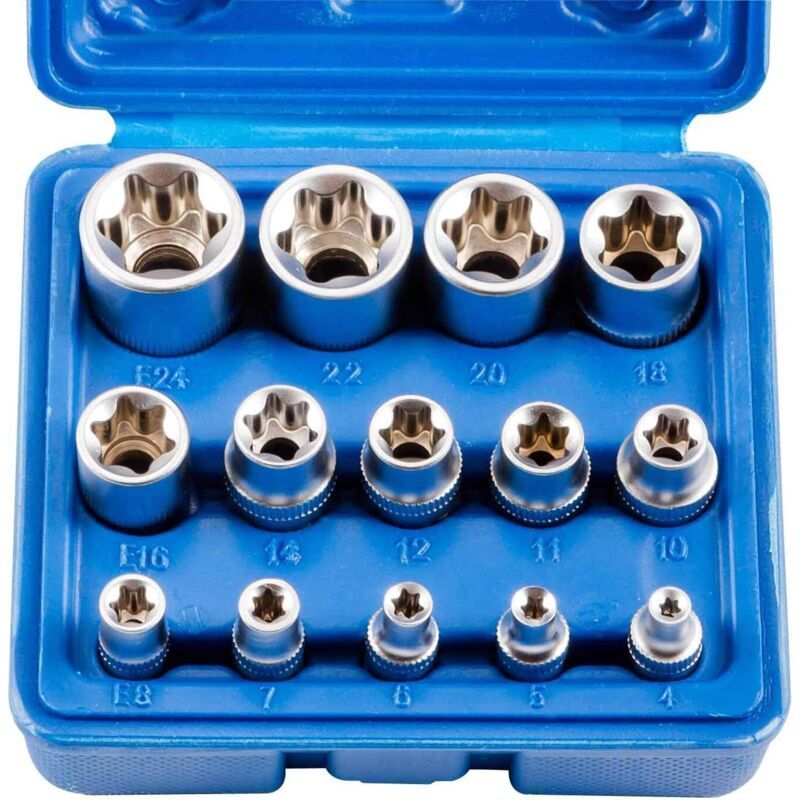 14 Piece E Torx Socket Set, E4 to E24 Hex Female Torx Wrench Socket and Bit