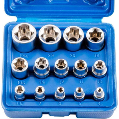 14 Piece E Torx Socket Set, E4 to E24 Hex Female Torx Wrench Socket and Bit
