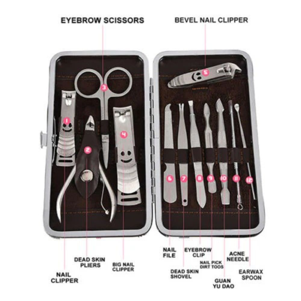 12-Piece Manicure Pedicure Kit, Professional Nail Clipper Grooming Set, Brown Croc Case