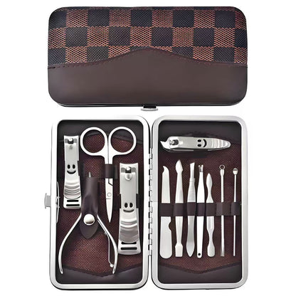 12-Piece Manicure Pedicure Kit, Professional Nail Clipper Grooming Set, Brown Checkered Case