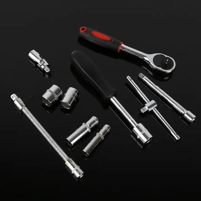 46-Piece 1/4 Inch Drive Socket Wrench Set, Chrome Vanadium Ratchet and Bit Kit, Black Case