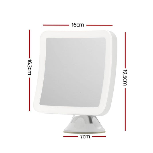 White square LED makeup magnifying mirror on suction-base stand