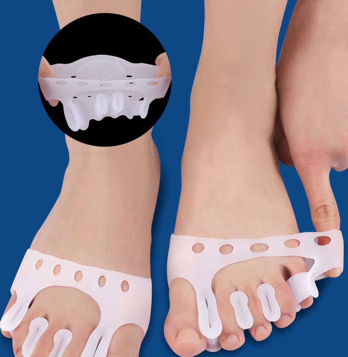 Silicone Toe Corrector 5-Hole | Toe Spreader | Hallux Valgus | Straighten Toes | Shock Absorbing | With Holes | White | 1 Pair