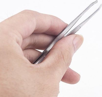 Eyebrow Plucking Tweezers Stainless Steel | Eyebrow Hair Removal | Facial Hair Removal | Flat/Straight Tip | Anti-Slip | 8.5 CM | Silver