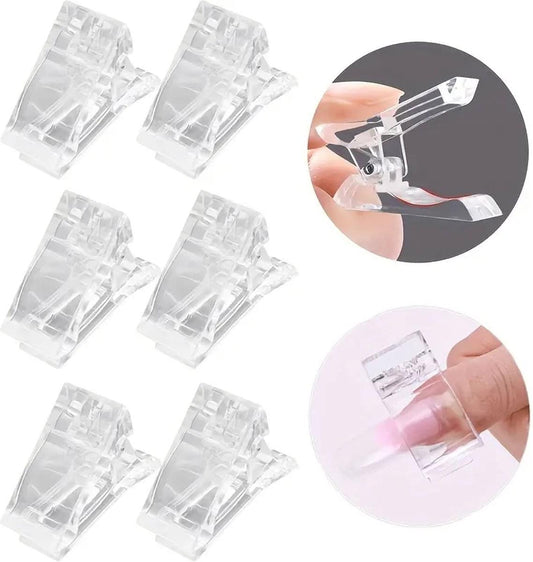 Set of clear polygel nail clamps, handheld application inset