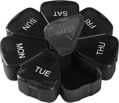 Round Flower Medicine Box | Pill Box | Pill Box | Medicine Box | Pill Box | 7 Days | Black