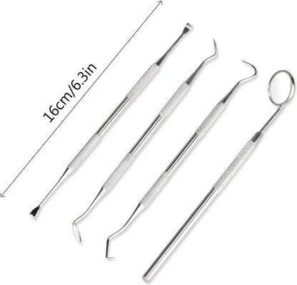 4-Piece Dental Care Tool Set | Dental Set | Oral Care | Plaque and Debris Removal Set | Dental Hook | Stainless Steel