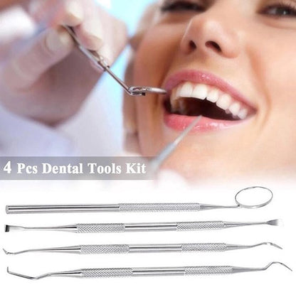 4-Piece Dental Care Tool Set | Dental Set | Oral Care | Plaque and Debris Removal Set | Dental Hook | Stainless Steel