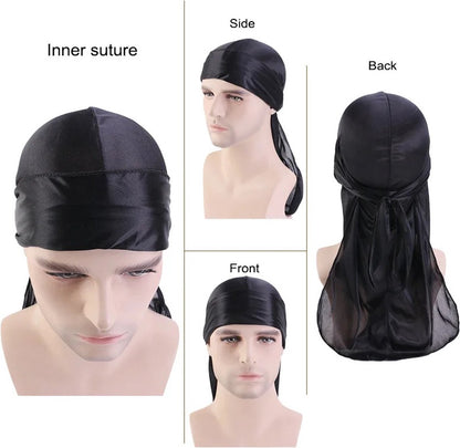 Durag Bandana | Silky Soft | Headscarf | Headband | Hairnet | Unisex | Black