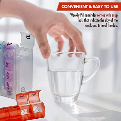 7-day pill box with 4 daily compartments - Automatic opening - 28-compartment pill box - Medicine box - Pill organizer