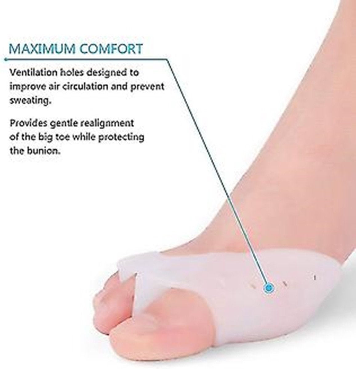 Silicone Toe Separator for 3 Toes | Bunion Protector | Forefoot Cushion | Hallux Valgus Pain Relief | For Shoes | Set of 2 | White