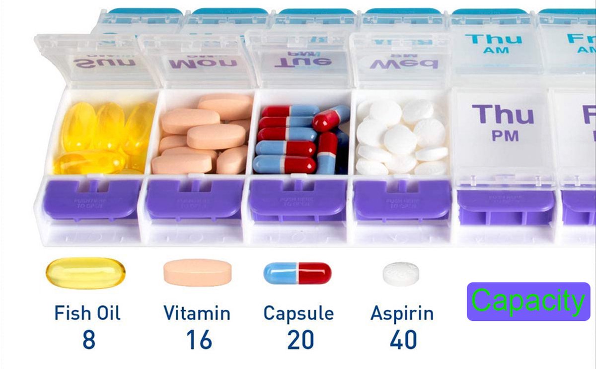 Medicine box | Pill box | Pill case | Medicine box | Pill Box | With Push Button | 7 days | 2 Daily portions