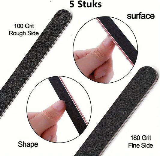 Black curved nail buffer, rough 100 grit side and fine 180 grit side