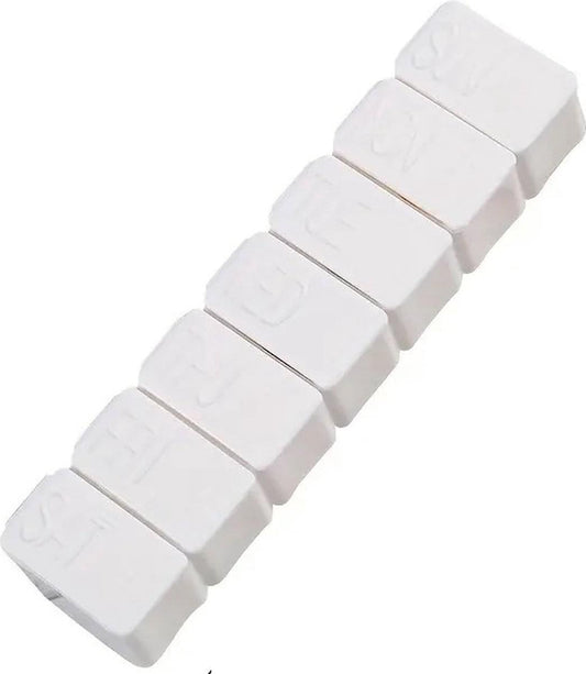 White 7-day pill box with hinged lid and daily compartments