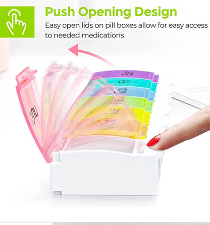 Pill Box | Pill Box | Medicine Box | Pill Box | Sunday to Saturday | 7 Days | 1 Week | Push Button | Multicolor