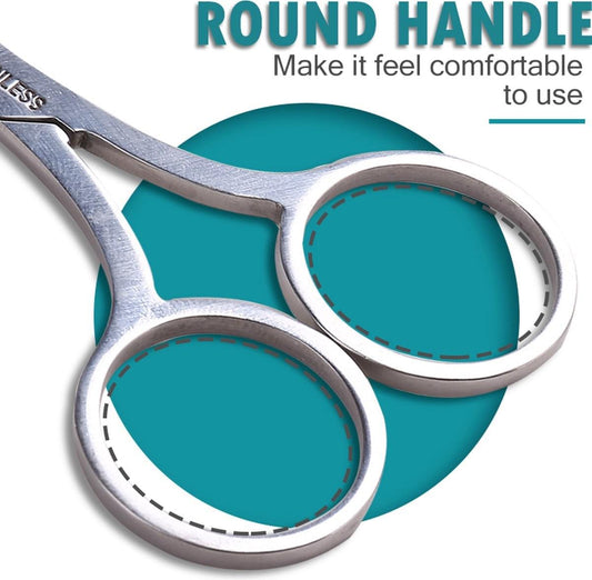 Round-handle scissors with teal finger grips and silver blades