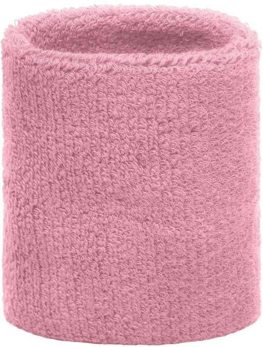 Light pink terry wrist sweatband with textured looped knit surface