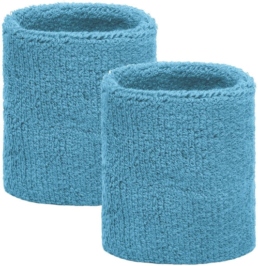Light blue terry wrist sweatbands, set of 2, rolled knit cuffs
