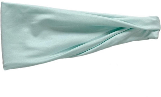 Light teal satin elastic headband, folded