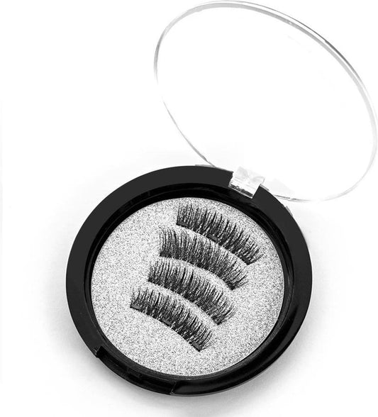 False eyelash set in round case with layered black lash strips