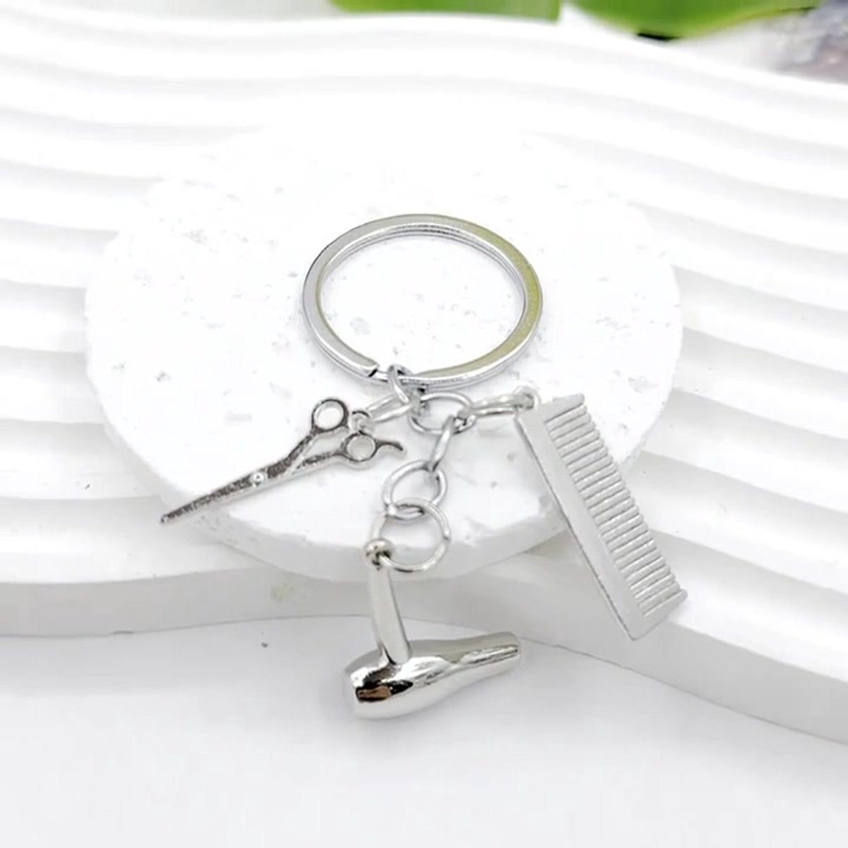 Hairdresser Keychain | Key Holder | Cutting Set Keychain | Scissors, Comb & Hairdryer Keychain | Gold