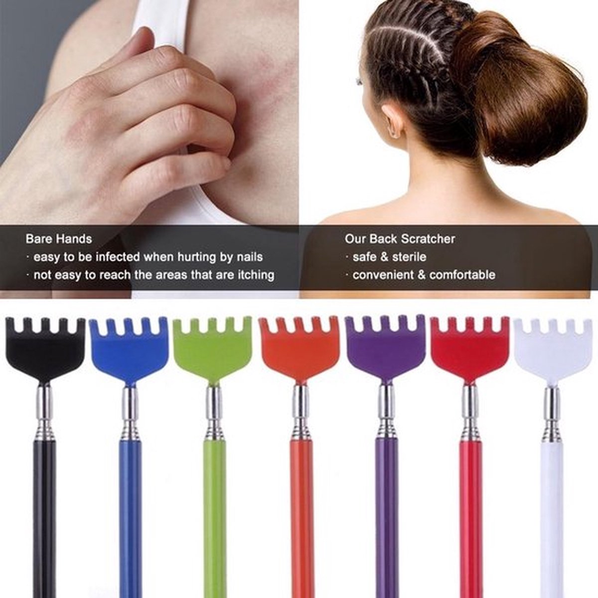 2x Extendable Back Scratcher | Adjustable Back Scratcher | Massage Scratcher | Telescopic Back Scratcher | Up to 56 CM | Stainless Steel | Green