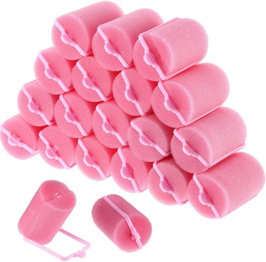 Pink foam curling rollers, stacked set of large soft curlers