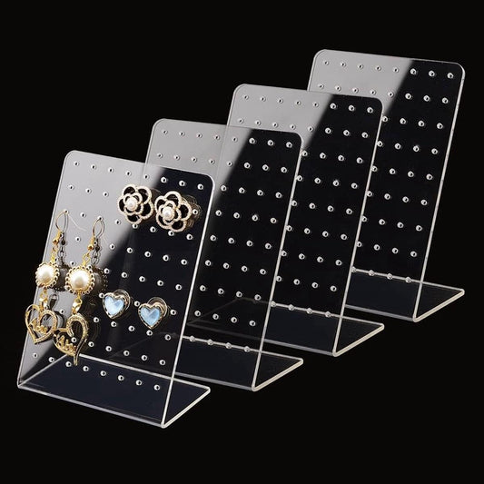 Clear acrylic earring display stand set of four angled panels with base bars