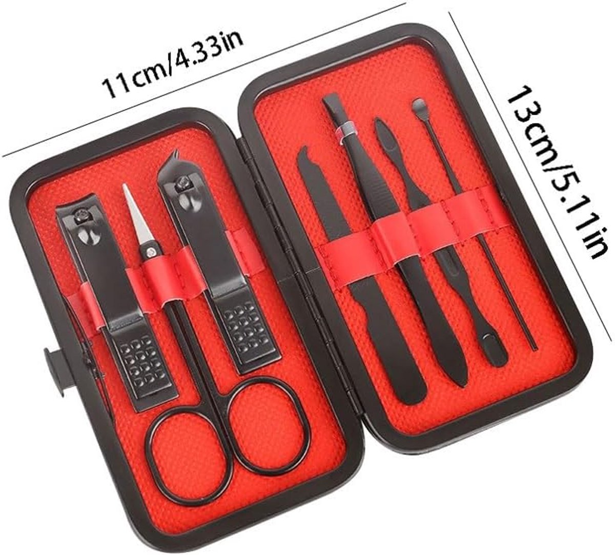 Black 7-piece nail clipper set - Includes nail clipper, nail trimmer, etc. - Manicure tools for home use - Suitable for travel and beauty - Portable travel set for beauty and nail care