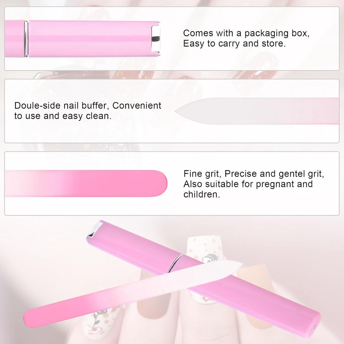 Glass Nail File Set 3-Piece – Double-Sided, with Case, Gift for Women