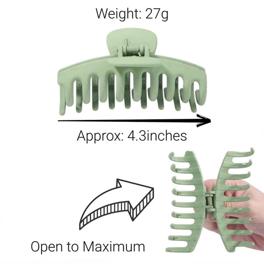 Mint green rectangular hair clip with spring prongs, open-close design