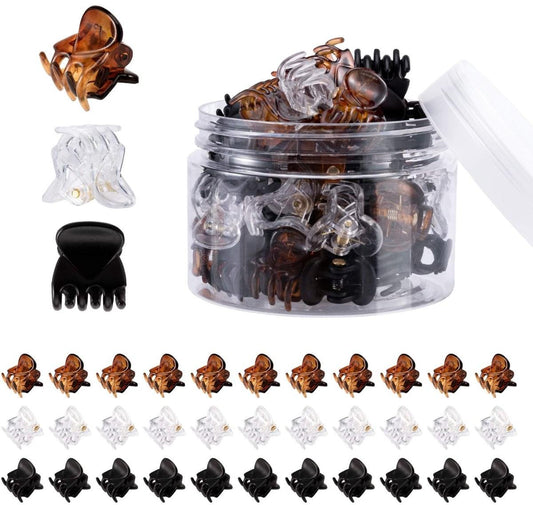 Mini claw hair clip set in clear jar, brown and black pieces