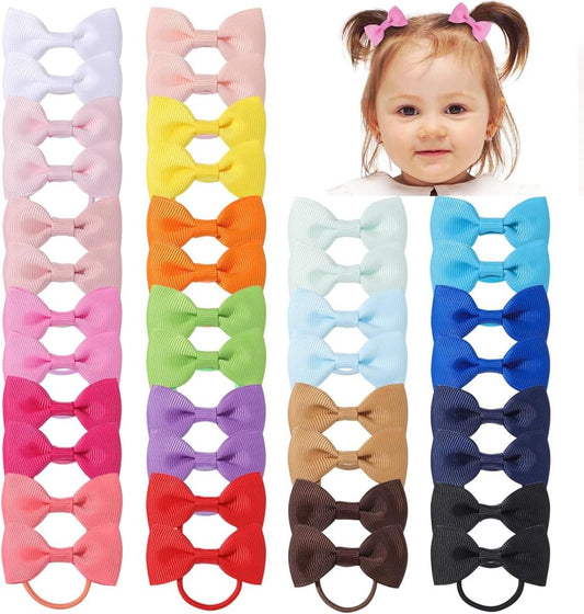 Assorted baby hair bow elastics pack with multicolored bow ties on elastic loops