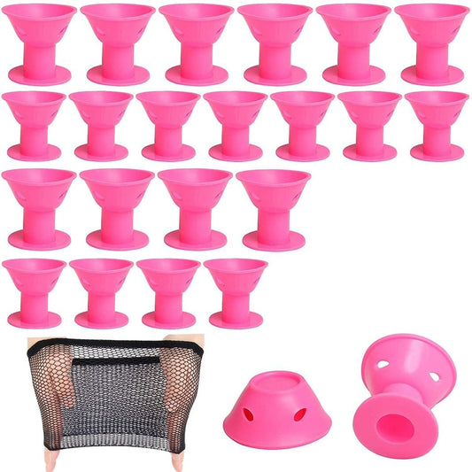 Pink hair curlers set with large and small rollers, 40-piece assortment