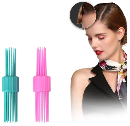 Teal and pink hair roller curler tools with comb teeth for curls