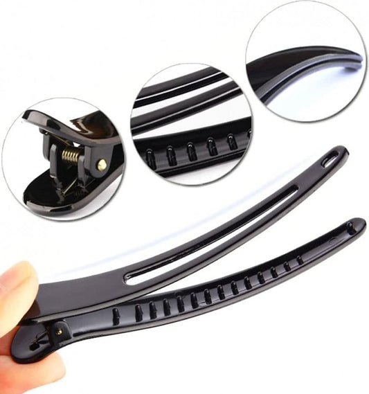 Black flat-nose sectioning hair clip with comb teeth