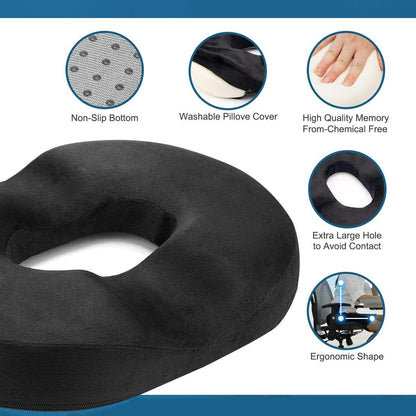 Donut Pillow-Hemorrhoid Pillow-Memory Foam Pillow for Pregnancy-Coccyx-Orthopedic & Ergonomic For Car And Office Chair-Beds, Back, Sciatica-45*34*7 CM-Black